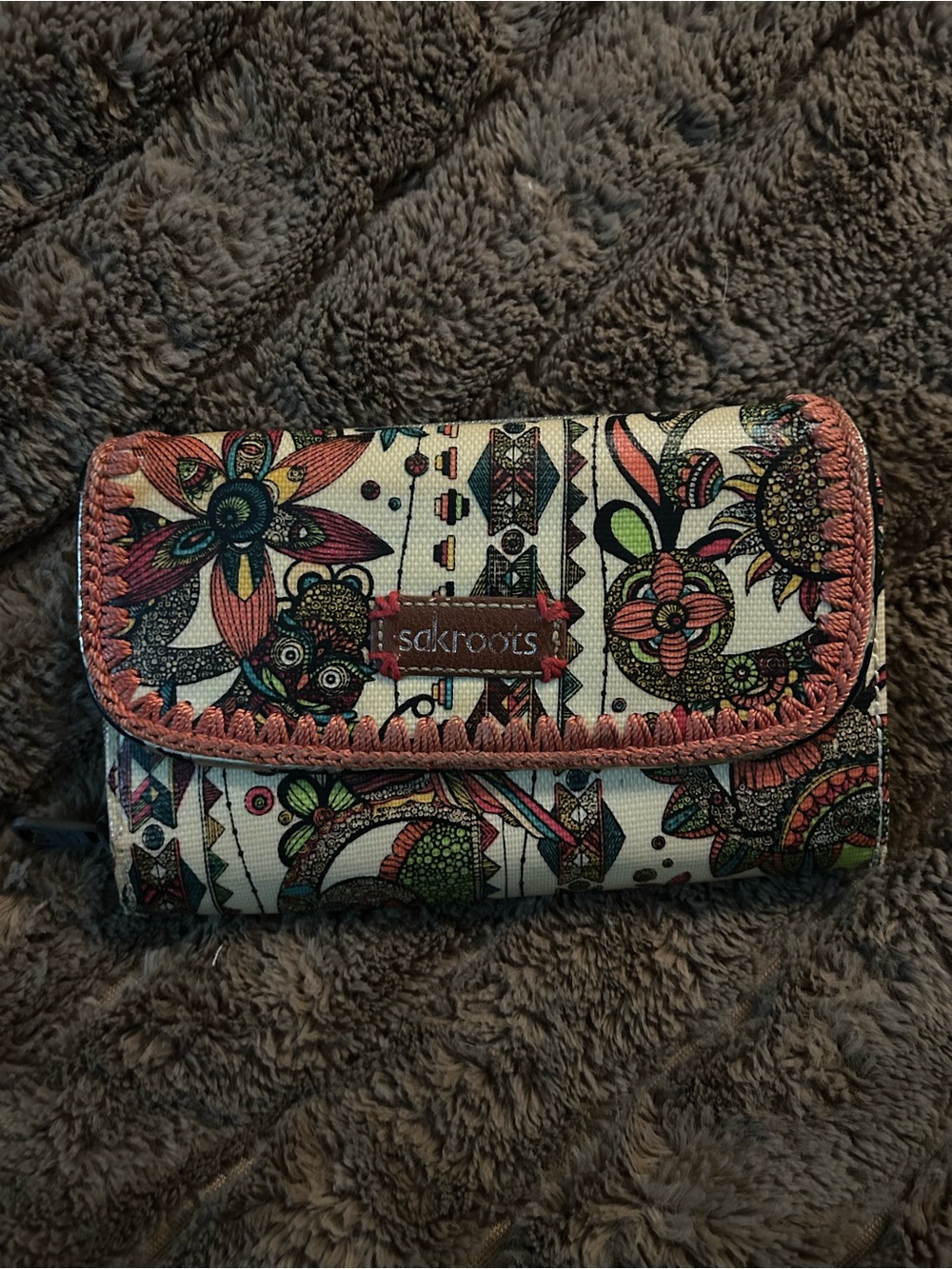 Sakroots Floral Pattern Tri-Fold Wallet in Coral, Green & Teal